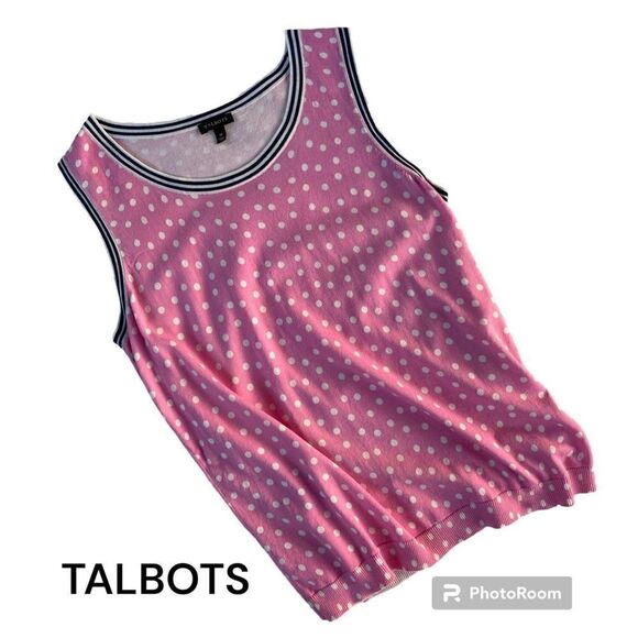 Talbots Woman’s SZ M Stylish Pink And White Polka Dot Sleeveless Blouse Top - Picture 1 of 11